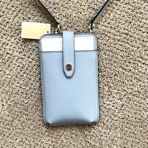Sagging Leather Smartphone Crossbody in pale blue NWT